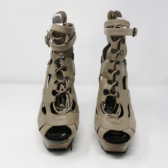 Barbara Bui Paris Runway Lace Up Taupe Heels - Picture 3 of 11